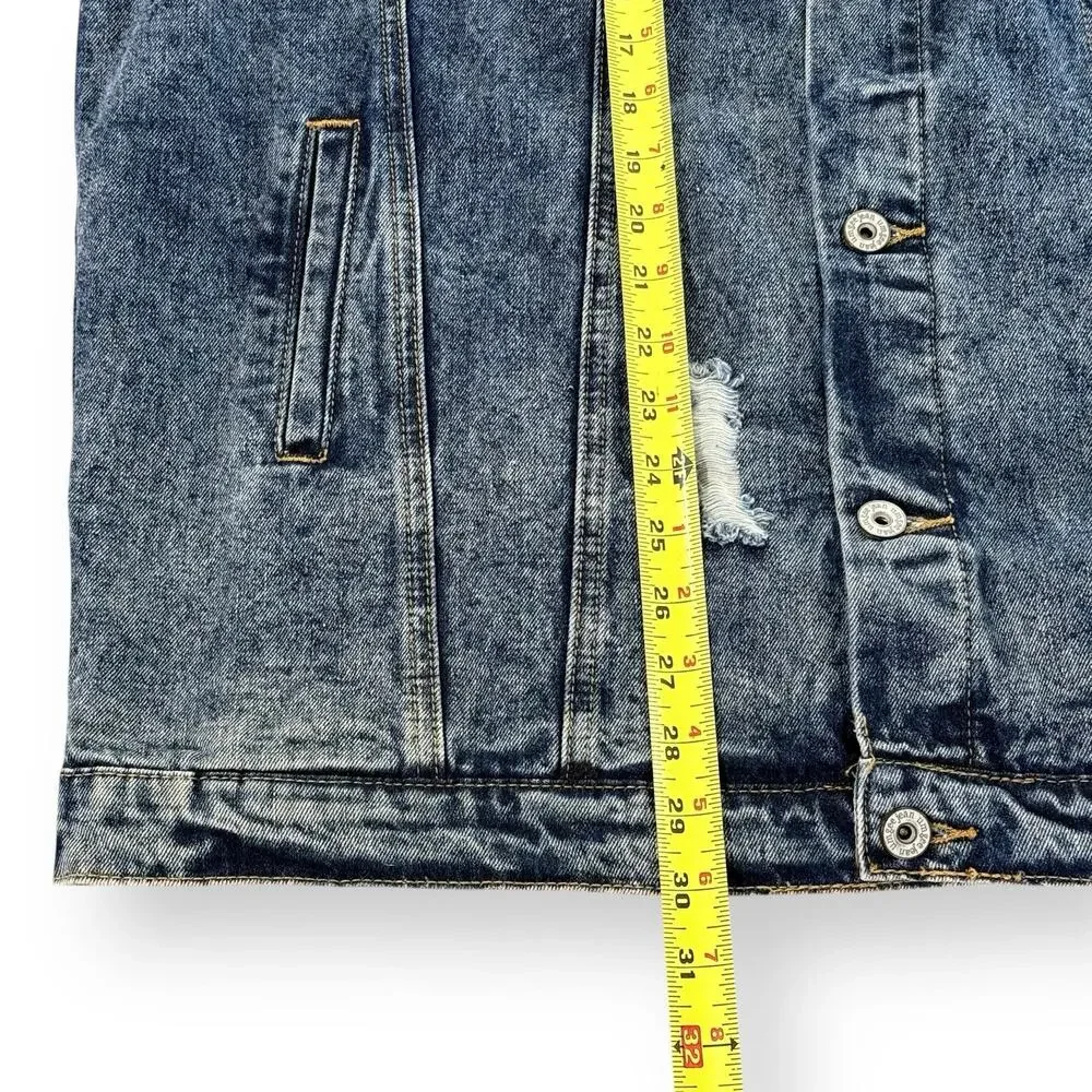Umgee Womens Denim Jacket XL Distressed Blue Jean Trucker Button Front Cotton